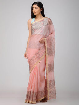 SMRITI GUPTA - Pink Cotton Kota Printed Saree without Blouse