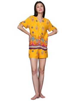 Bstories - Night Suit For Women - Yellow Pailsey Print (Set of 2)