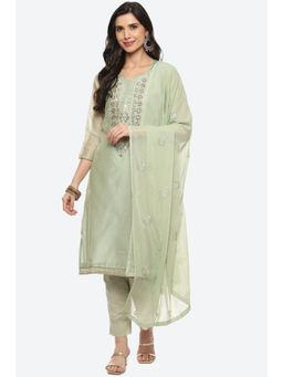 Biba - Olive Cotton Unstitched Suit (Set of 3)