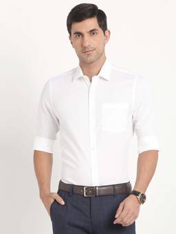 Turtle - Men White Self Design Pure Cotton Collar Neck Formal Shirt