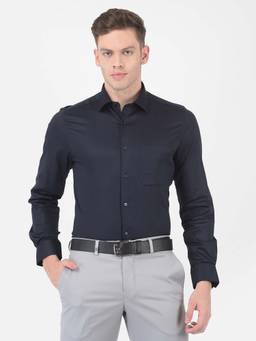 Turtle - Men Blue Solid Cotton Blend Collar Neck Formal Shirt