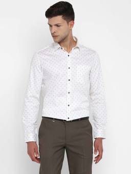 Turtle - Men White Printed Pure Cotton Collar Neck Formal Shirt