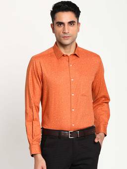 Turtle - Men Orange Printed Pure Cotton Collar Neck Formal Shirt