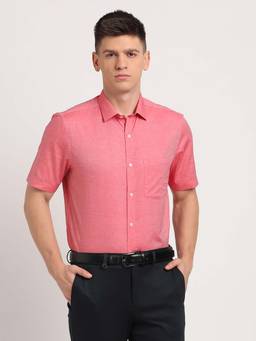 Turtle - Men Pink Self Design Pure Cotton Collar Neck Formal Shirt