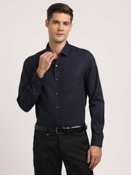 Turtle - Men Blue Printed Pure Cotton Collar Neck Formal Shirt