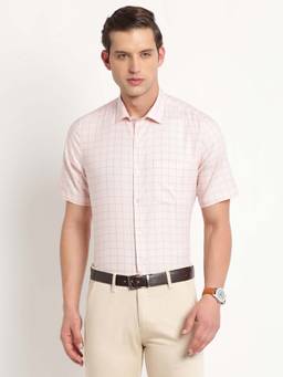 Turtle - Men Pink Checks Pure Cotton Collar Neck Formal Shirt
