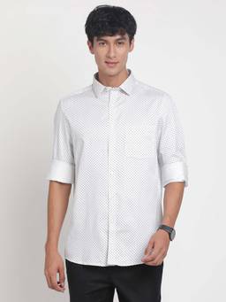 Turtle - Men White Printed Pure Cotton Collar Neck Formal Shirt