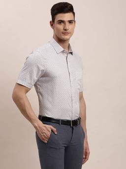 Turtle - Men Grey Printed Pure Cotton Collar Neck Formal Shirt