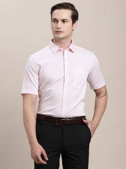Turtle - Men Pink Self Design Pure Cotton Collar Neck Formal Shirt