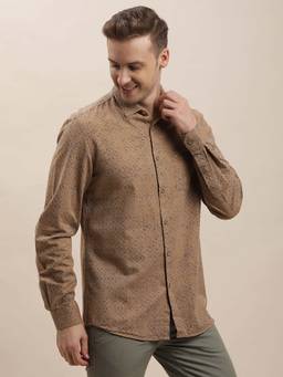 Turtle - Men Brown Printed Cotton Blend Collar Neck Casual Shirt