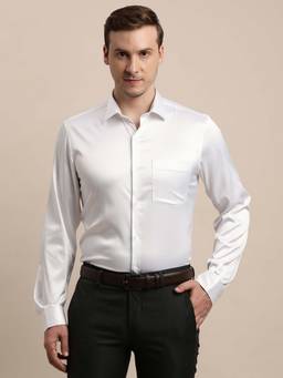 Turtle - Men White Solid Polyester Satin Collar Neck Party Shirt