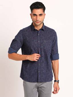 Turtle - Men Blue Printed Pure Cotton Collar Neck Casual Shirt