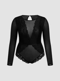 Cider - Lace Round Neckline See-through Bodysuit Curve & Plus