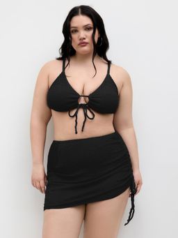 Cider - Crinkle Fabric O-ring Triangle Bikini with Drawstring Sarong Curve & Plus