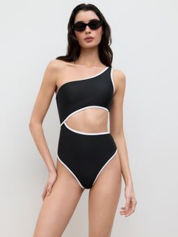 Cider - Shaping Asymmetrical Neck Cut Out One Piece Swimsuit