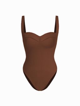 Cider - Shaping Sweetheart Neckline Texture Backless One Piece Swimsuit