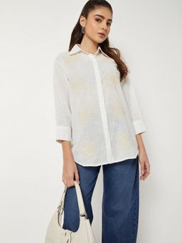 max - Women Embroidered Regular Fit White Shirt