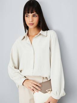 max - Women Textured Beige Shirt
