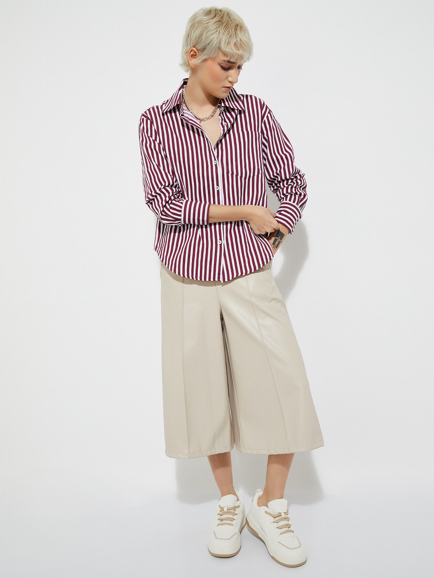 max URB_N Women Red Striped Oversized Shirt-picture-12