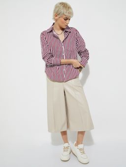 max - URB_N Women Red Striped Oversized Shirt