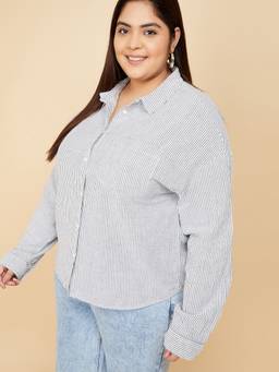 max - Women Regular Fit Black Striped Shirt