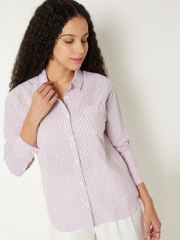 max - Women Regular Fit Striped Pink Shirt