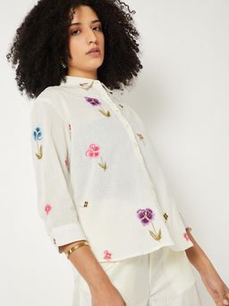 max - Women White Embroidered Shirt
