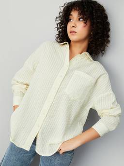 max - Women Beige Seersucker Shirt