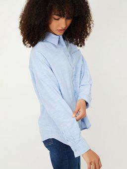 max - Women Blue Striped Oversized Shirt