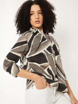 max - Women Printed Grey Regular Fit Shirt