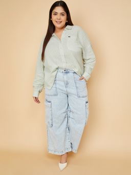 max - Women Green Checked Oversized Shirt