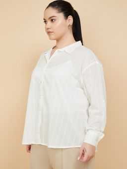 max - Women Embroidered Oversized Off White Shirt