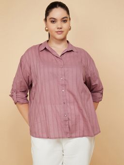 max - Women Embroidered Oversized Purple Shirt