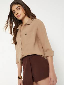 max - Women Brown Textured Regular Fit Shirt