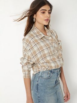 max - Women Brown Checked Oversized Shirt