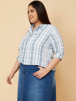 max - Women Checked Blue Regular Fit Shirt