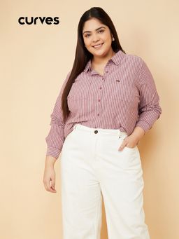 max - Women Striped Purple Regular Fit Shirt