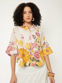 max - Women Floral Off White Print Shirt