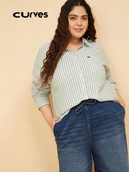 max - Women Seersucker Regular Fit Green Shirt