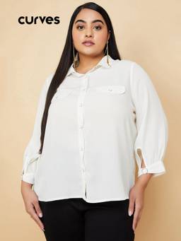 max - Women Cuff Buckle Detail Solid White Shirt