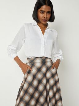 max - Women Solid Satin Off White Finish Shirt