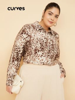 max - Women Brown Animal Printed Shirt