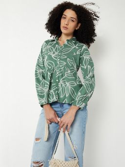 max - Women Green Embroidered Peplum Shirt