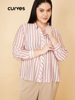 max - Women Striped Pink Shirt