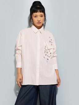 max - Off White Women Striped Oversized Shirt