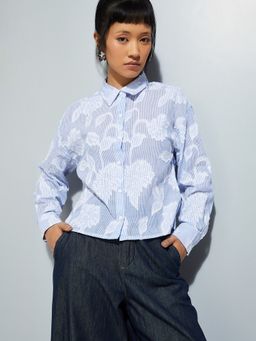 max - Women Jacquard Blue Shirt