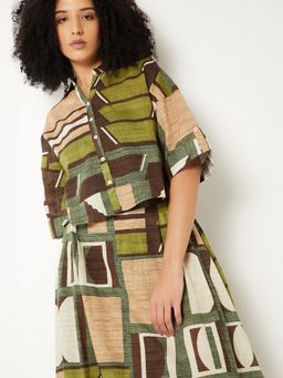 max - Women Printed Crop Green Shirt