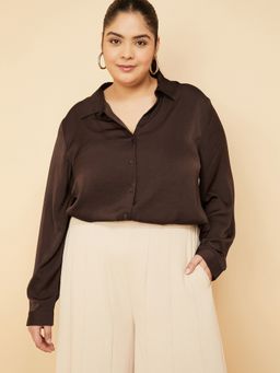 max - Women Brown Crinkled Regular Fit Shirt