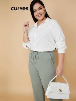 max - Women Textured Regular Fit Off White Shirt