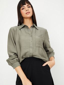 max - Women Textured Green Shirt